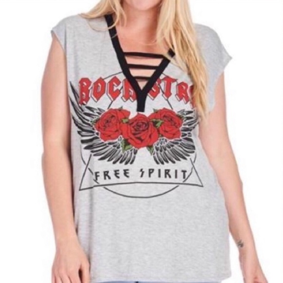 love J Tops - Plus Love J Rock Star Cap Sleeve V-Neck Tee